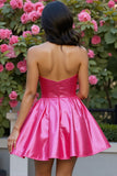 Fuchsia Corset Beaded Strapless Short Prom Dress