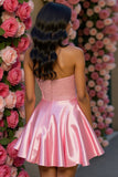 Strapless Beaded A Line Pink Short Prom Dress