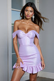 Off the Shoulder Lilac Bodycon Short Prom Dress with Ruffles