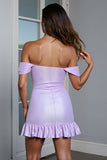 Off the Shoulder Lilac Bodycon Short Prom Dress with Ruffles