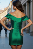 Off The Shoulder Dark Green Cut Out Bodycon Cocktail Dress