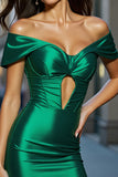 Off The Shoulder Dark Green Cut Out Bodycon Cocktail Dress