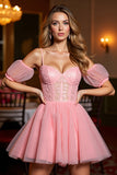Cold Shoulder Pink A Line Short Prom Dress