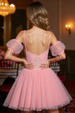 Cold Shoulder Pink A Line Short Prom Dress