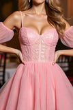 Cold Shoulder Pink A Line Short Prom Dress
