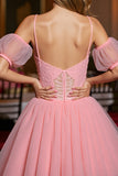 Cold Shoulder Pink A Line Short Prom Dress