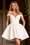 Off The Shoulder A Line White Cocktail Dress