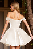 Off The Shoulder A Line White Cocktail Dress