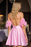 Pink Corset Cute Short Prom Dress with 3D Flowers