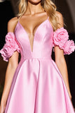 Pink Corset Cute Short Prom Dress with 3D Flowers