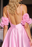 Pink Corset Cute Short Prom Dress with 3D Flowers