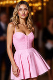 Pink A Line Ruched Cute Short Prom Dress