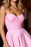 Pink A Line Ruched Cute Short Prom Dress