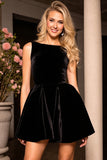 Velvet A Line Simple Little Black Dress