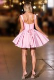Pink Satin Ruched A Line Short Prom Dress