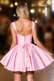 Pink Satin Ruched A Line Short Prom Dress