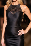 Black Bodycon Satin Halter Short Cocktail Dress