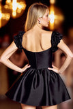Black A Line Satin Short Prom Dress with Ruffles