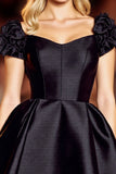 Black A Line Satin Short Prom Dress with Ruffles