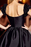 Black A Line Satin Short Prom Dress with Ruffles