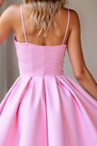 Pink A Line Satin Spaghetti Straps Short Prom Dress