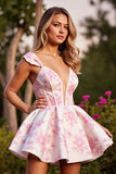 Pink Flower Corset Short A Line Prom Dress