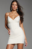 Ivory Satin Spaghetti Straps Satin Short Prom Dress