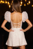Ivory Corset Short Prom Dress with Ruffles