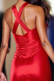 Red Bodycon Satin Halter Short Prom Dress