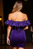 Dark Purple Bodycon Off the Shoulder Short Prom Dress