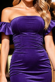 Dark Purple Bodycon Off the Shoulder Short Prom Dress