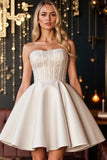 Ivory A Line Satin Strapless Corset Short Prom Dress