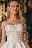 Ivory A Line Satin Strapless Corset Short Prom Dress