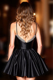 Sparkly Black A Line Satin Spaghetti Straps Short Prom Dress