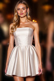 Ivory Satin A Line Strapless Short Party Dress