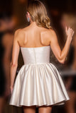 Ivory Satin A Line Strapless Short Party Dress
