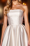 Ivory Satin A Line Strapless Short Party Dress