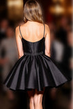 Black Satin Corset Spaghetti Straps A Line Short Prom Dress
