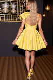 Yellow Satin A Line Spaghetti Straps Short Prom Dress