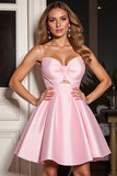 Pink Keyhole A Line Spaghetti Straps Short Prom Dress