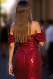 Sparkly Dark Red Sequins Corset Short Prom Dress