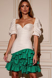 White A Line Short Sleeves Cocktail Dress with Ruffles