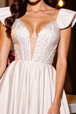 Sparkly Ivory Corset A Line Cap Sleeves Mini Cocktail Dress