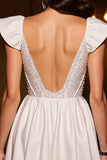 Sparkly Ivory Corset A Line Cap Sleeves Mini Cocktail Dress