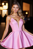 Pink Corset Deep V-Neck Satin Short Prom Dress
