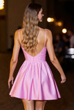 Pink Corset Deep V-Neck Satin Short Prom Dress