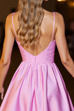 Pink Corset Deep V-Neck Satin Short Prom Dress
