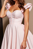 Light Pink Ruffled Sleeve Simple A Line Cocktail Dress