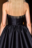 Halter Black Satin A Line Short Prom Dress
