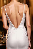 Ivory Spaghetti Straps Bodycon Cocktail Dress